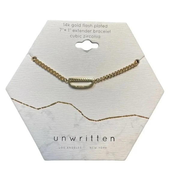 D Initial Cubic Zirconia Unwritten Crystal Bracelet in Gold Plate NWT - Picture 2 of 3